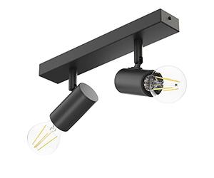 ledscom.de E27 vintage plafoniera FARE, retrò, nero, girevole, 2 lampade + LED, ogni 963lm dimmerabile senza dimmer, bianco caldo