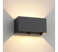ledscom.de Lampada a parete CUBEL, sensore crepuscolare, rilevatore di movimento per esterni, IP65, up/downlight, antracite opaco, rettangolare, 2x G9 max. 10W