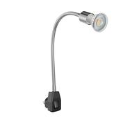 ledscom.de Lampada a zoccolo LESCH a collo d'oca, cromo/nero, in U10 LED (bianco caldo, 7,6W, 1103lm, 33°)