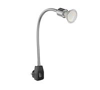 ledscom.de Lampada a zoccolo LESCH Lampada da lettura a collo d'oca, interruttore, cromo/nero + Lampada LED 206lm bianco