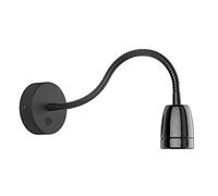 ledscom.de Lampada da parete POZ, collo d'oca, interruttore, porcellana, acciaio, nero lucido, rotonda, 1x E27 max. 300W