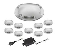 ledscom.de Lampada da pavimento a LED RUNDA per esterni, IP67, a 4 luci, in alluminio, rotonda, 70 mm Ø, bianco caldo, set di 10