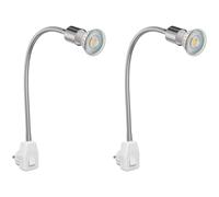 ledscom.de Lampada da presa 2x LESCH, lampada da lettura con collo di cigno, cromata/bianca, con LED GU10 incluso (bianco caldo, 7,6 W, 1103 lm, 33°)
