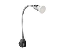 ledscom.de Lampada da presa LESCH Lampada da lettura a collo d'oca, interruttore, cromo/nero + Lampada LED 450lm bianco caldo