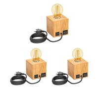 3x lampada da tavolo HITO interruttore USB in vero legno (albero della gomma