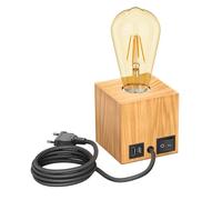 ledscom.de Lampada da tavolo HITO, legno massiccio, angolare, USB, incl. lampada E27 retrò, oro, 489lm, bianco extra-caldo