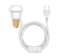 ledscom.de Lampada da tavolo in sughero FLAKO con interruttore e cavo tessile, bianco, 1x E27 max. 60W, senza bottiglia, senza lampadina
