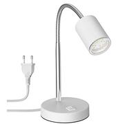ledscom.de Lampada da tavolo WAIKA con collo d'oca e interruttore bianco opaco, incl. lampada LED GU10 (bianco caldo, 2,339W, 227lm, 110°)