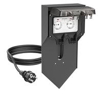 ledscom.de POXO colonna di presa con picchetto di terra e cavo da 2 m per esterni, IP65, 2-gang, antracite/nero, angolare, 40 cm