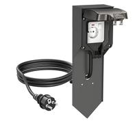 ledscom.de POXO colonna di presa con picchetto di terra e cavo da 2 m per esterni, IP65, singolo, antracite/nero, angolare, 40 cm