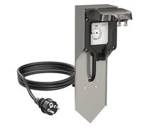 ledscom.de Presa a colonna POXO con puntale a terra e cavo da 2 m per esterni, IP65, singola, acciaio inox/nero, angolare, 40 cm