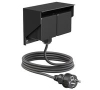 ledscom.de Presa a vista PIWI per esterni con cavo da 2 m, IP44, doppia, nera, orizzontale