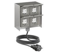 ledscom.de Presa da esterno quadrupla STEDDA con cavo da 2 m, IP44, acciaio inossidabile, forma quadrata, prese per giardino, terrazza e spazi esterni