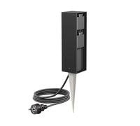 ledscom.de Presa da giardino a colonna POKU con picchetto a terra e cavo da 2 m per esterni, IP44, a 2 vie, nero, quadrato, 23 cm
