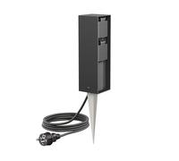 ledscom.de Presa da giardino a colonna POKU con picchetto a terra e cavo da 2 m per esterni, IP44, a 2 vie, antracite, angolare, 23 cm