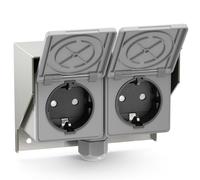 ledscom.de Presa per esterni/ambienti umidi PIWI, a vista, IP44, doppia presa Schuko, 16 A/230 V, acciaio inossidabile, plastica, montaggio orizzontale