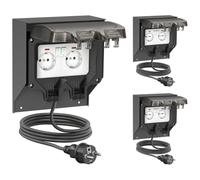 ledscom.de Presa POXO tripla per esterni con cavo da 2 m, IP65, doppia, acciaio inossidabile, antracite/nero, angolare, 20 cm