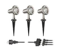ledscom.de Proiettore da giardino MUK con picchetto di terra per uso esterno, acciaio inox, 19,38W ciascuno 483lm 30° bianco caldo Set di 3 pezzi