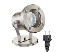 ledscom.de Proiettore per esterni MIBU per uso esterno, acciaio inox, cromo opaco, incl. lampada LED GU10 (bianco caldo, 5,4W, 510lm, 50°)