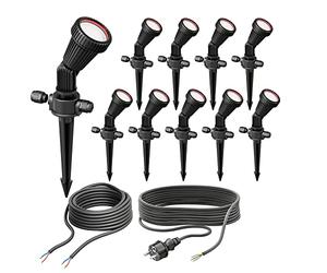 ledscom.de Set di 10 faretti da giardino con picchetto a terra PIRK per uso esterno, IP44, nero, spina, in U10 LED max. 500lm ciascuno bianco caldo