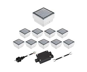 ledscom.de Set di 10 pietre da pavimentazione a LED CUS Luce da terra per esterni, bianco freddo, 230V, 10x10cm