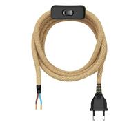ledscom.de Spina euro di tipo C con cavo tessile, interruttore, 2 m, beige, 2 x 0,75 mm²