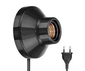 ledscom.de Supporto per applique/lampada ELEKTRA, spina, interruttore, porcellana, nero lucido, rotondo, 1x E27 max. 300W