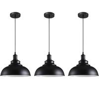LEDSone 3pcs Vintage Retro Lampadario a Industriale Plafoniera E27 Paralume in metallo Sospensione LED Lampada Loft Sospensione (Nero interno Bianco + Lampadina)