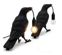 LEDSone Black Birds Table Lamps Resin Crow Desk LED Lamp E27 Base Modern Raven Art Bedside Decor Plug-in Cord Table Lamps for Bedroom, Office, Wall (Pack 2 - Table Lamp)
