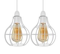 LEDSone Confezione da 2 lampade a sospensione moderne a gabbia metallica facile da montare, per interni, cucina, camera da letto (bianco, confezione da 2)