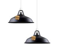 LEDSone Confezione da 2 lampade in metallo retrò moderne da 30 cm, paralumi facili da montare per lampade a sospensione industriali vintage, cucina, bagno, lampada a sospensione antica (Nero)