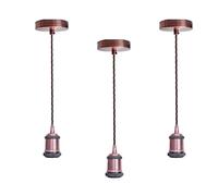 LEDSone Confezione da 3 Lampada a sospensione E27 in metallo con cavo intrecciato Lampada a sospensione vintage per portalampada per ristorante (Rame)