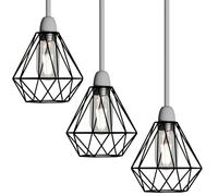 LEDSONE Confezione da 3 paralumi moderni a sospensione geometrici con diamanti, gabbia in filo metallico, nero, 14,5 x 20 cm, ideale per soggiorno, cucina, ristorante, ufficio