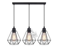 LEDSone Gabbia metallica industriale a 3 teste, lampada da soffitto con base E27 regolabile da 95 cm per sala da pranzo, camera da letto, bar (Nero)