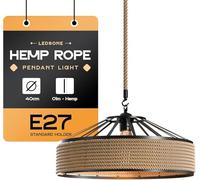 LEDSone Hemp Rope Pendant Lighting, Industrial Metal Lampshade E27 100cm Adjustable Ceiling Hanging Light Fitting for Restaurant, Bar, Café (1m di canapa + 40cm di ombra)