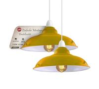 LEDSone Industrial Hanging Ceiling Lampshade, Retro Kitchen Hanging Ceiling Lights, Vintage Metal Loft Bar Pendant Light, Rustic Pendant Lampshade (Yellow, 2 Pack)