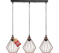 LEDSone Kit lampada a sospensione in metallo vintage industriale a 3 teste con attacco E27 (Diamante - Oro rosa, confezione da 2)