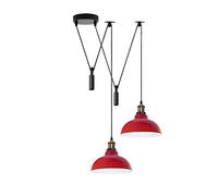 LEDSone Lampada a sospensione a forma di ragno a 2 teste, paralume in metallo da 29 cm, cavo regolabile da 195 cm, lampadina Edison vintage da 60 W E27 (Rosso)