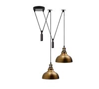 LEDSone Lampada a sospensione a forma di ragno a 2 teste, paralume in metallo da 29 cm, cavo regolabile da 195 cm, lampadina Edison vintage da 60 W E27 (Ottone giallo)