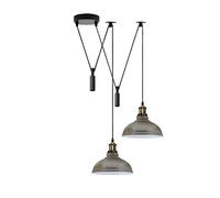 LEDSone Lampada a sospensione a forma di ragno a 2 teste, paralume in metallo da 29 cm, cavo regolabile da 195 cm, lampadina Edison vintage da 60 W E27 (Nichel satinato)