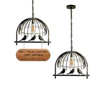 LEDSone Lampada a sospensione industriale gabbia per uccelli E27, base vintage, lampada a sospensione regolabile per illuminazione da cucina (Ottone spazzolato + lampadina)