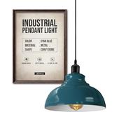 LEDSone Lampada a sospensione industriale retrò vintage lampadario lampada illuminazione da soffitto paralume in metallo per ristorante soggiorno camera da letto cucina bar corridoio (blu ciano)