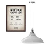 LEDSone Lampada a sospensione retrò E27 32 cm, lampada da soffitto in metallo, stile vintage, cavo regolabile - Faretto bianco per cucina, sala da pranzo, bar, caffetteria, ufficio (Bianco)