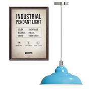 LEDSone Lampada a sospensione retrò E27 32 cm, lampada da soffitto in metallo, stile vintage, cavo regolabile - Faretto bianco per cucina, sala da pranzo, bar, caffetteria, ufficio (Azzurro chiaro)