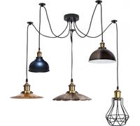 LEDSone Lampada a sospensione Spider vintage a 5 teste Lampadario a soffitto industriale retrò con paralume a gabbia in metallo nero regolabile in altezza con attacco E27 (Stile 3 senza lampadina)