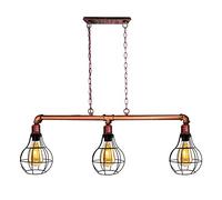 LEDSone Lampada a sospensione vintage rustica Steampunk in metallo tubo dell'acqua retrò montaggio a soffitto 3 vie bar gabbia paralume tubo di metallo illuminazione a sospensione, rosso rustico