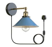 LEDSone Lampada da parete 1 lampadina E27 vintage lampada da parete in design industriale lampada retrò metallo nero paralume per interni loft lampade da parete (Blu)