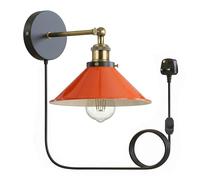 LEDSone Lampada da parete con spina retrò con cavo da 2 m e interruttore dimmer, attacco Edison in metallo regolabile E27, lampada da comodino da lettura industriale vintage (arancione)