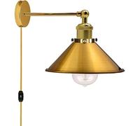 LEDSone Lampada da parete con spina retrò con cavo da 2 m e interruttore dimmer, attacco Edison in metallo regolabile E27, lampada da comodino da lettura industriale vintage (ottone)