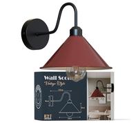 LEDSone Lampada da parete industriale bordeaux, 22 cm, paralume a cono in metallo, a collo d'oca, lampada da parete E27 per interni, per camera da letto, soggiorno, corridoio, cucina, bar, ristorante